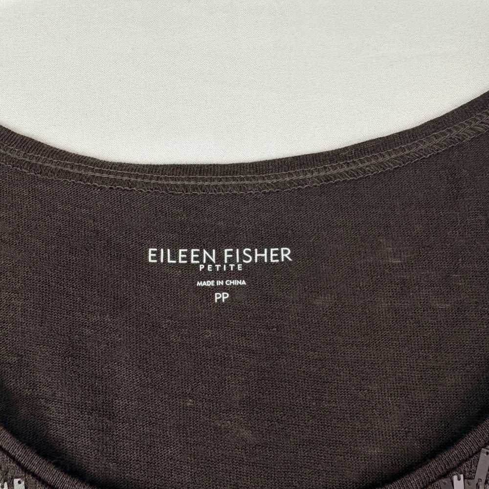 Eileen Fisher PP Brown Linen Tank Top Sequin Embellished‎ Lagenlook Minimalist - Picture 6 of 9